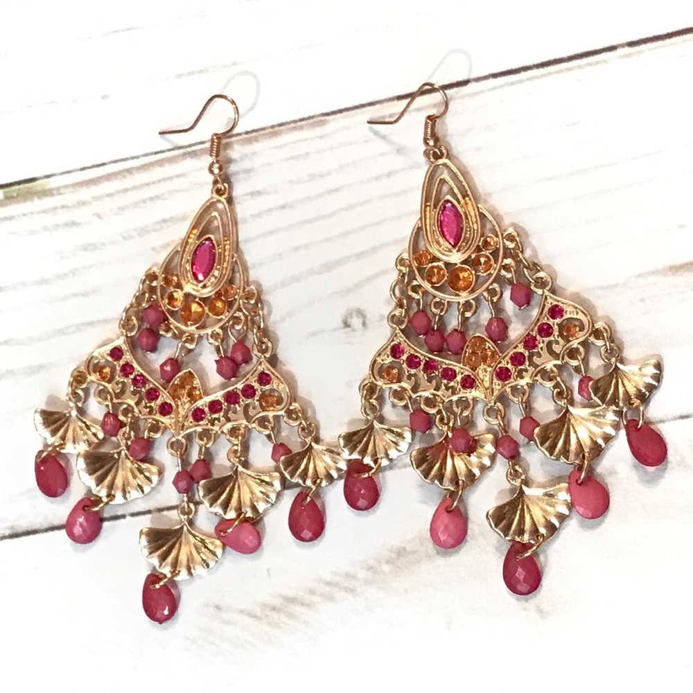 Chandelier bollywood earrings pink